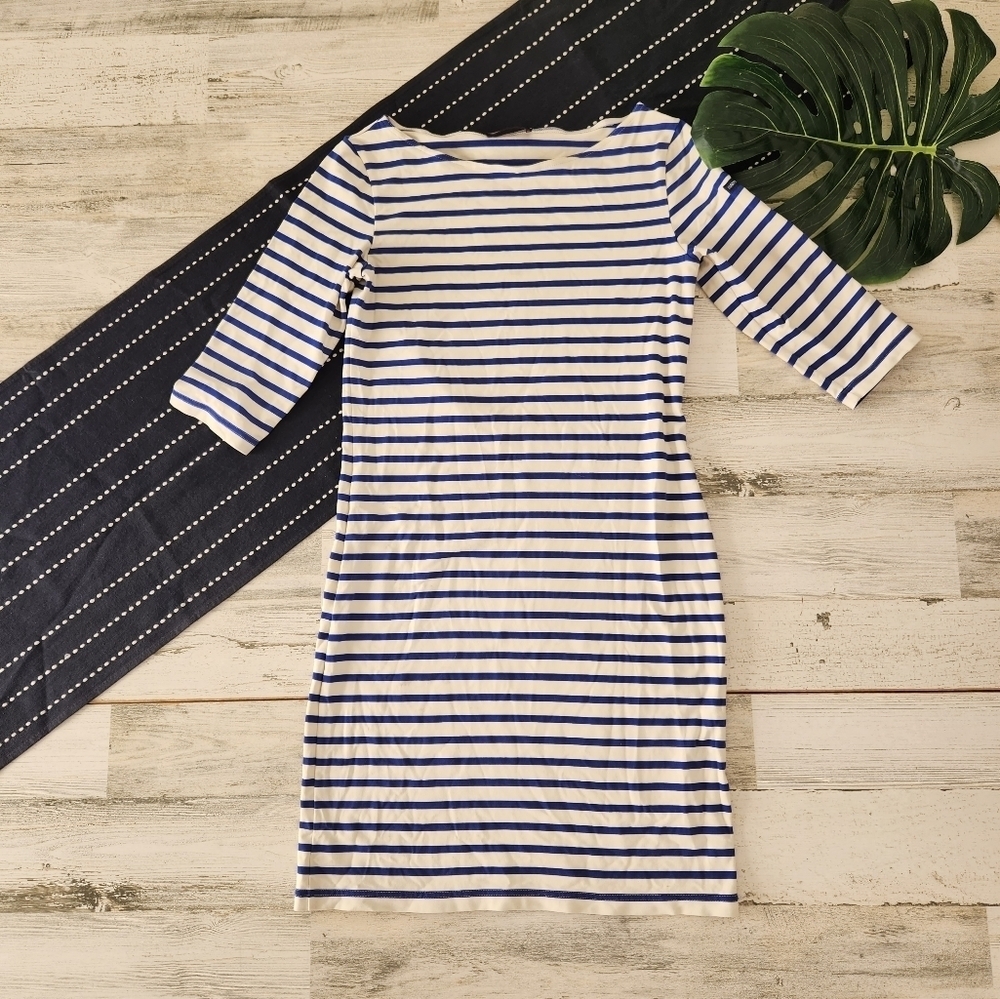 Saint James Propriano Form Fit Nautical Stripe Navy White Mini Dress